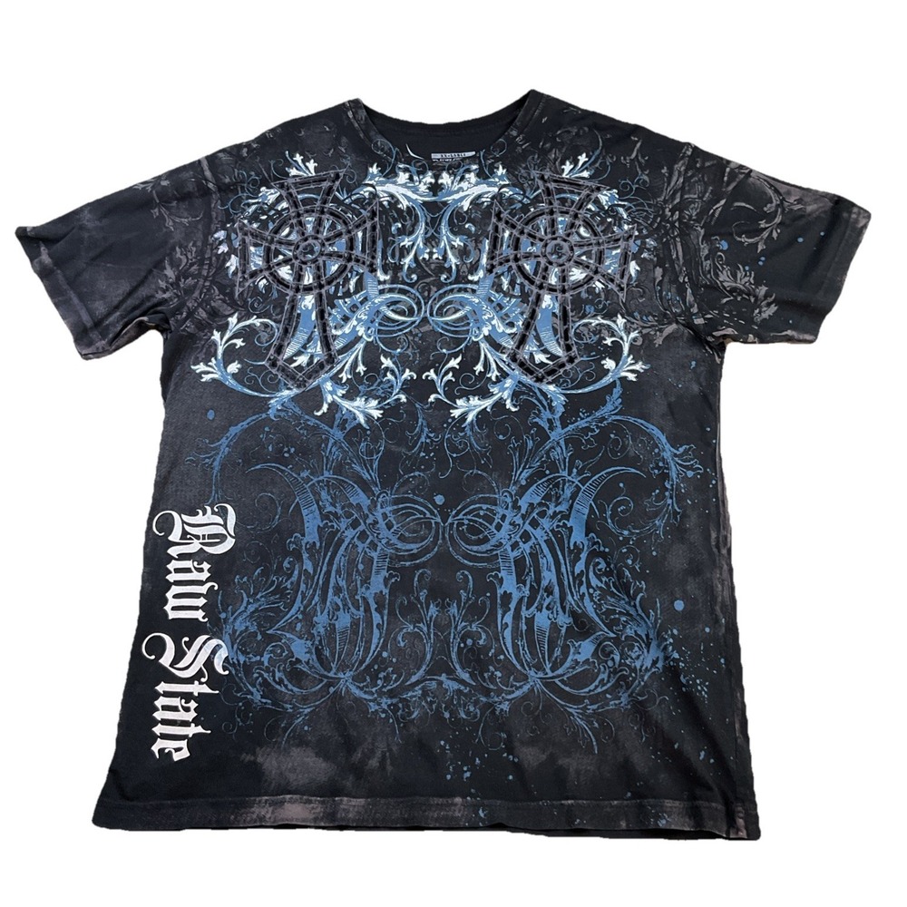 Raw State Premium T-Shirt Men Sz 2XL AOP Y2K Grunge Graphic Retro Short Sleeve